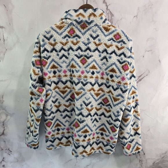 Eddie Bauer Pullover Womens Large White Pink Quest Plush Teddy Half Zip Sweater - Picture 5 of 11